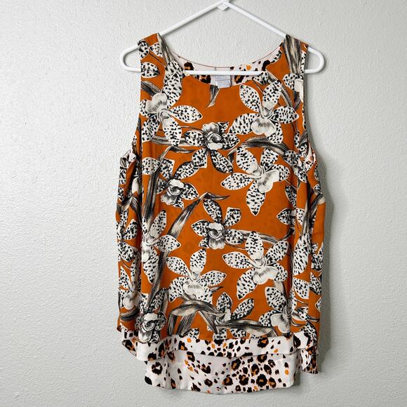 Chicos Reversible Floral Animal Print Tank Top Size 2 US Large 12/14 Orange - Picture 2 of 13